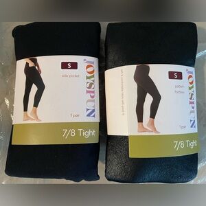 Joyspun Lot of 2 Womens 7/8 Black Crackle Weekend Tights And Side Pocket Tights